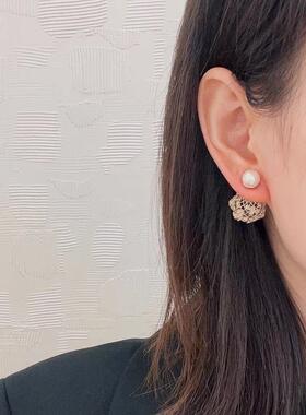 D O O R D O O D家高端耳环复古浮雕花朵镂空圆球珍珠耳钉女耳饰
