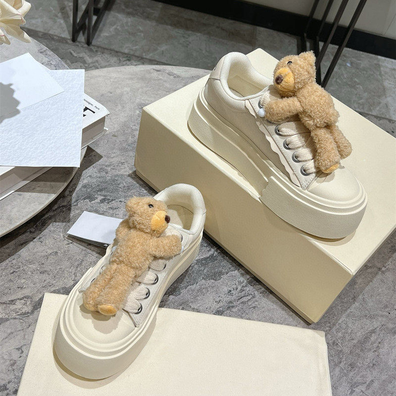 顶版玩偶小熊帆布鞋女2025新款厚底增高系带小白鞋运动休闲板鞋潮,淘宝优惠券,粉丝福利购,淘宝优惠卷