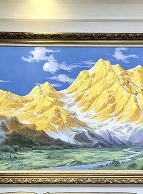餐厅手绘日出金山油画 金黄色日出金山挂画 玄关现代立体装饰画