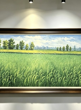 餐厅五谷丰登油画 金黄色麦田丰收挂画 横版现代立体装饰画风景画