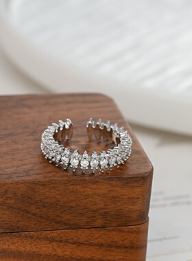 2026真金电镀镶锆石个性开口戒指女小众设计感几何菱形指环百搭