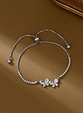 20262025年新款镶锆石气质手饰品女感可调节抽拉蝴蝶手链轻奢手环