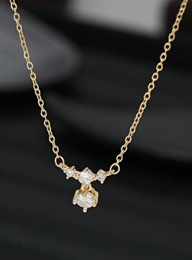 2026真金电镀镶锆石气质锁骨链女小众设计感简约百搭水滴吊坠项链