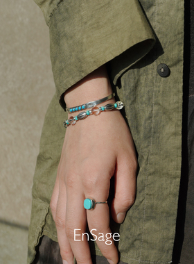 纳瓦霍风纯银绿松石手链