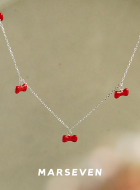 MARSEVEN纯银红色珐琅蝴蝶结项链