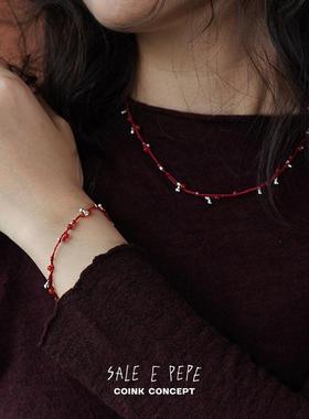 纯银红玛瑙葫芦编织项链