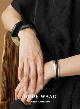 OLIO E ACETO x OUDE WAAG 纯银黑牛角窄边手镯 设计师银饰 默叙