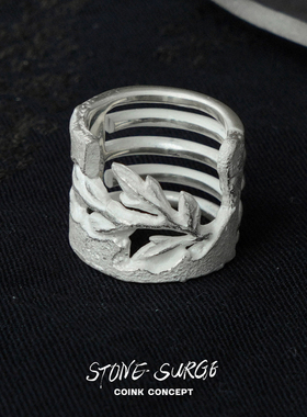 STONESURGE925纯银草本宽戒指