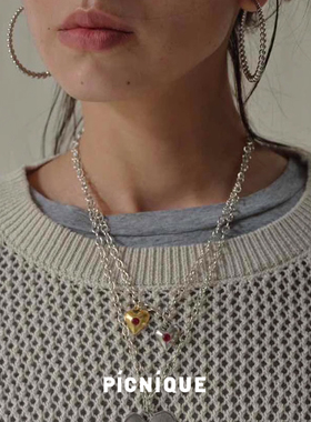 PICNIQUE 圆满结局双心红石镶嵌项链 原创设计小众气质度假高级感