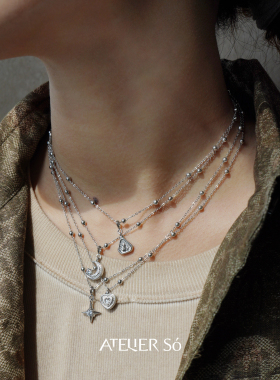 三角爱心香水瓶星月钉砂项链