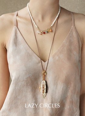 LAZY CIRCLES 白贝多吊坠项链 原创小众设计复古气质锁骨链 默叙