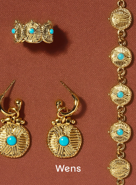 部落图腾金币镶虎眼石戒指