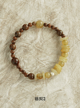 QIQI器契引线拼接牛角黑檀手链