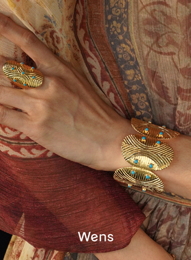 部落图腾纹理镶石盾牌戒指