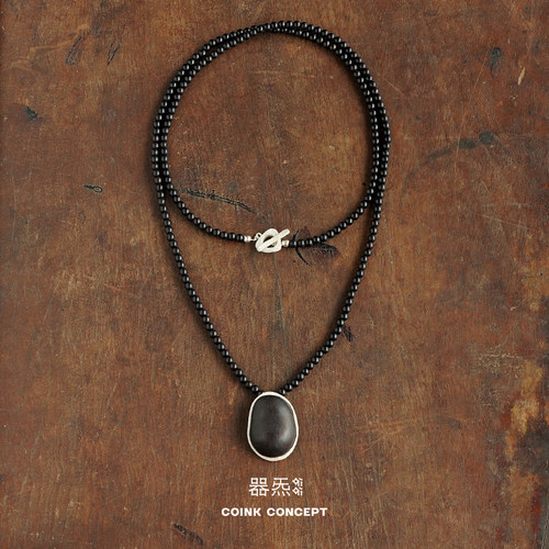 QIQI器契 轮廓乌金纯银长项链 原创小众设计手工质感毛衣链 默叙 - 图3