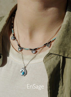 ENSAGE 灵驹项链 纯银绿松石马头原创小众设计师度假毛衣链 默叙