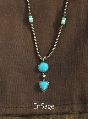 方形天地形做旧串珠项链