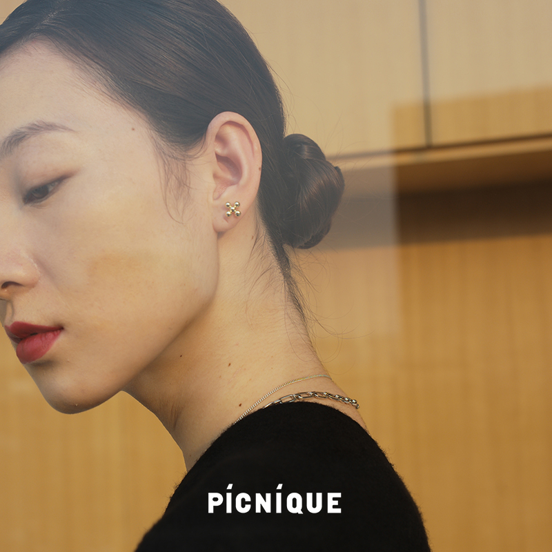 PICNIQUE 好事成双十字圆珠迷你小耳钉耳骨夹 925纯银无耳洞耳饰 - 图2
