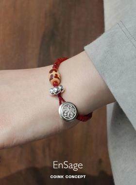 OOAK红玛瑙手链925银复古高级