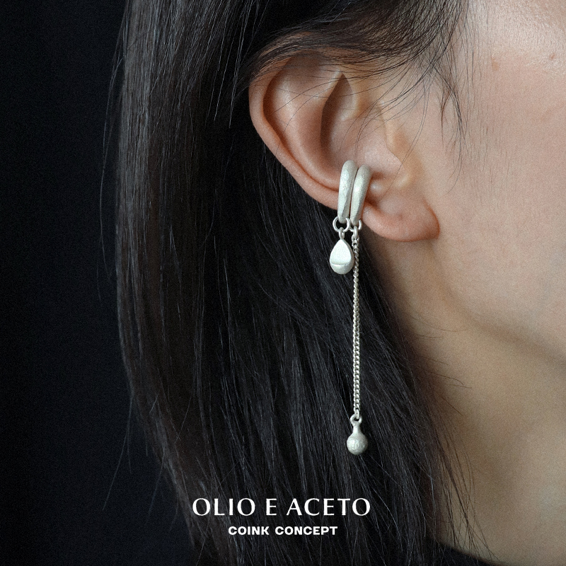 OLIO E ACETO纯银露珠吊坠耳骨夹 925银原创设计手工质感无耳洞-图2