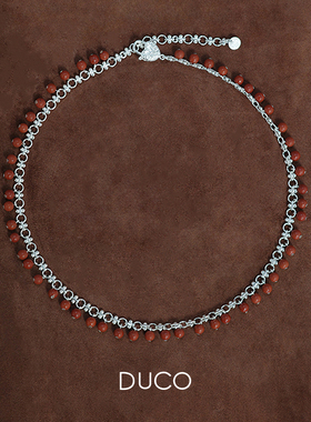 红碧玉圆珠纯银复古项链