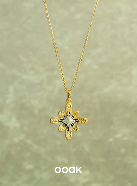 日落烟花黑玛瑙绿松石雕金项链