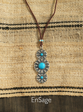 花徽吊坠纯银绿松石项链