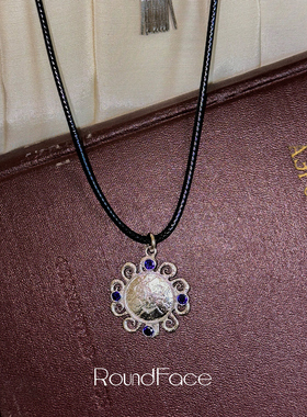 ROUNDFACE Icon圣像皮绳项链 原创设计复古吊坠毛衣链 默叙