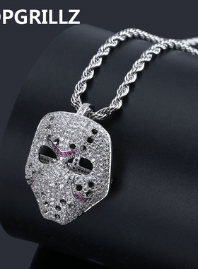 欧美爆款个性复古假面骷髅面具吊坠 潮人hiphop锆石嘻哈项坠项链