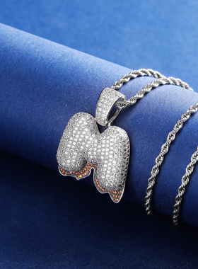 欧美个性火山岩浆微镶锆石大字母嘻哈项链拼接订制hiphop潮牌饰品