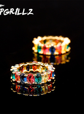 欧美风ins满锆石彩虹色小号戒指