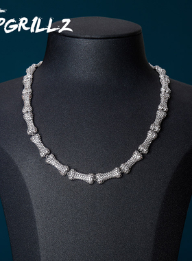 欧美个性嘻哈骨头9mm项链王一博街舞同款时尚满锆石镶嵌双色手链