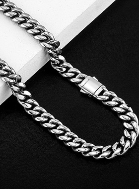 欧美古巴嘻哈风不锈钢项链弹簧扣