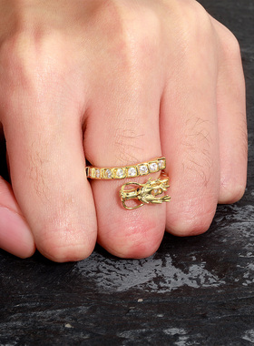 新款生肖龙戒指铜微镶锆石百搭个性立体嘻哈戒指