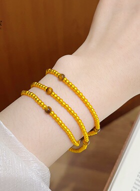 金色饰品虎眼石圆珠项链女款轻奢小众设计感锁骨链送女友闺蜜礼物