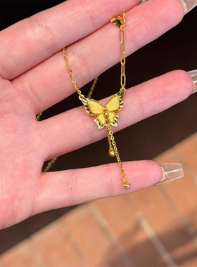 金包银蝴蝶流苏项链复古秋冬轻奢时尚千金感锁骨链