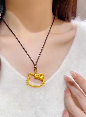 金包银可爱kt猫项链女纯银吊坠锁骨链生日礼物送女友