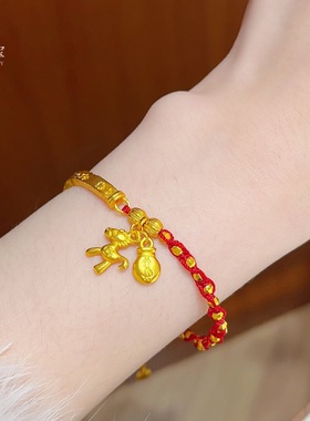 金包银古法编织红绳手链女款本命年转运珠手串礼物马年本命年手链