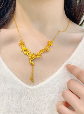 金包银蝴蝶花流苏项链婚庆高级感实心花项链送女友