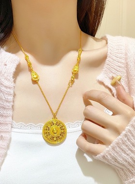 金包银古法镂空卍字八宝罗盘吊坠项链福字圆盘毛衣链国风女