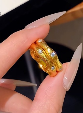 金包银拉丝镶钻六芒星开口戒指女手镯高级感送女友礼物