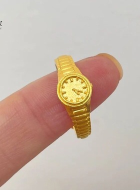 金包银520表白金色告白小手表戒指女微爆闪古法时钟指环送闺蜜潮