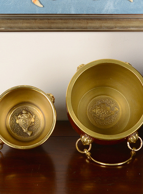 聚宝盆狮耳香炉金蟾桌面摆件