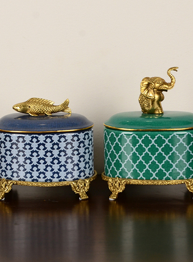 欧式铜配陶瓷大象首饰盖盒装饰品