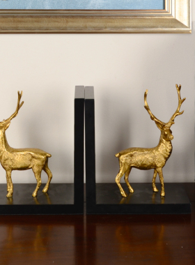 黄铜麋鹿装饰书挡靠书立架