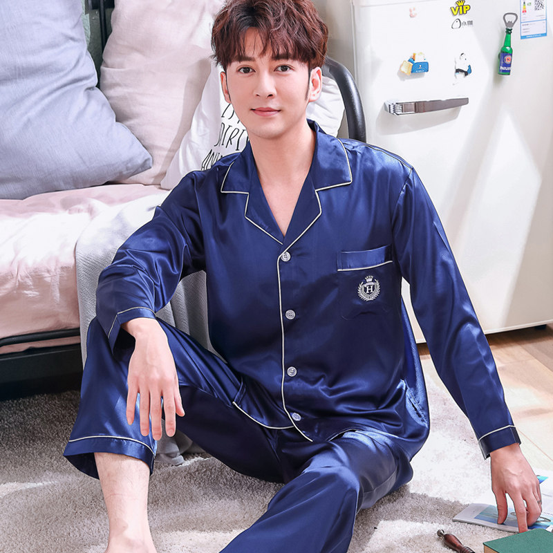 春秋冰丝长袖丝绸男士加大码睡衣 谛如睡衣/家居服套装