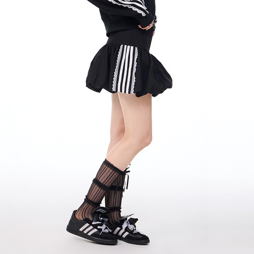 LICKA GIRL黑色拼接花苞裙女夏季蓬蓬半身裙减龄甜美高腰显瘦短裙 - 图1
