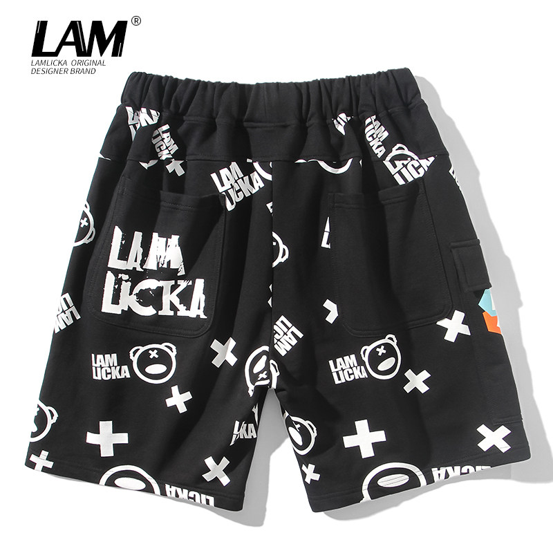 新款熊猫印花运动休闲外穿潮牌短裤 lamlicka男装休闲裤