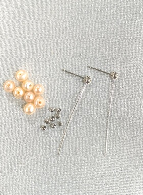 925纯银定位耳钉珍珠琥珀直孔珠