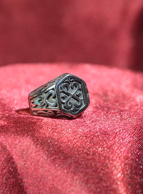 钛钢戒指古典窗花图案男女同款